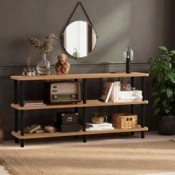 Consoles En Bois|Consoles En Bois|MARFA Bibliothèque basse effet bois de pin - 3 niveaux