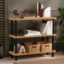 Consoles En Bois|Consoles En Bois|MARFA Bibliothèque basse structure noire - 3 niveaux