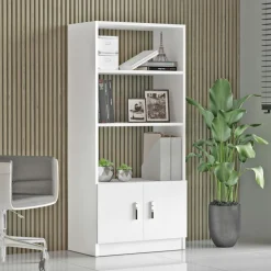 Bibliothèques En Bois|Bibliothèques En Bois|MARFA Bibliothèque blanche à rangement bas et poignées métal