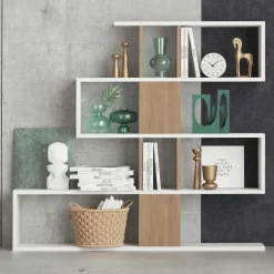 Bibliothèques En Bois|Bibliothèques En Bois|MARFA Bibliothèque blanche avec niches, style design 120 cm