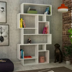 Bibliothèques En Bois|Bibliothèques En Bois|MARFA Bibliothèque blanche design à étagères décalées