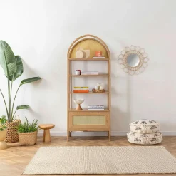 Bibliothèques En Bois|Bibliothèques En Bois|TANDI Bibliothèque cannage & effet bois ovale 4 étagères