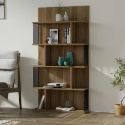 Bibliothèques En Bois|Bibliothèques En Bois|UMEA Bibliothèque design effet bois noyer niches asymétriques