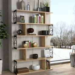 Bibliothèques En Métal|Bibliothèques En Métal|JENA Bibliothèque déstructurée effet pin, cadres métal noir