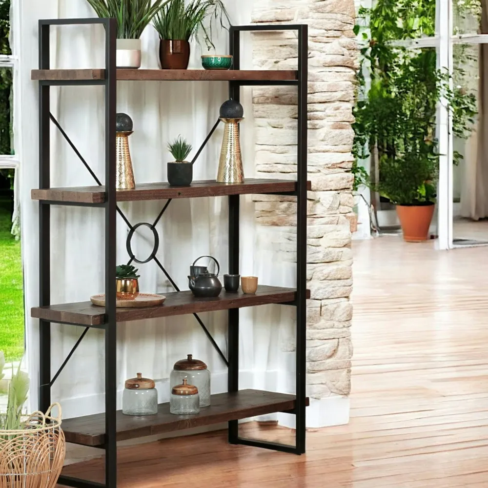 Etagères Industrielle|SAMOA Bibliothèque Etagère bois brun recyclé