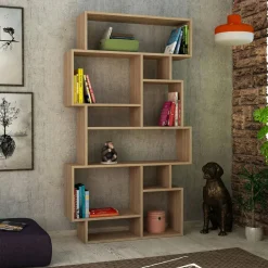 Bibliothèques En Bois|Bibliothèques En Bois|MARFA Bibliothèque gris foncé design à étagères décalées