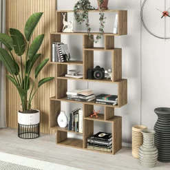 Bibliothèques En Bois|Bibliothèques En Bois|MARFA Bibliothèque gris foncé design à étagères décalées