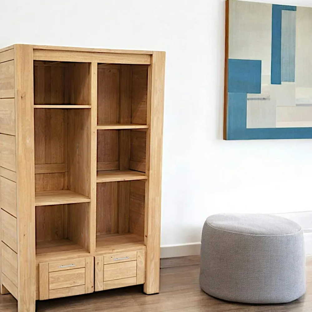 Bibliothèques En Bois|Bibliothèques En Bois|Attan Bibliothèque Hévéa 2 tiroirs, 6 niches 100x45x162cm