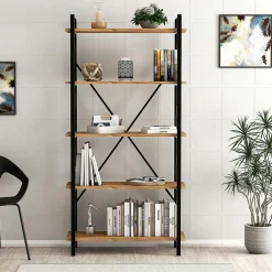 Bibliothèques En Métal|Bibliothèques En Métal|JENA Bibliothèque industrielle à dos croisé, 5 plateaux