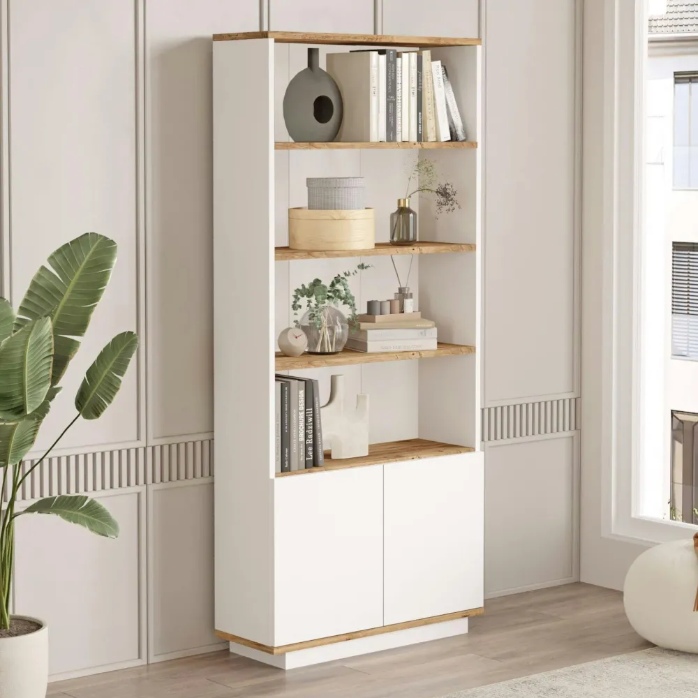 Bibliothèques En Bois|Bibliothèques En Bois|MARFA Bibliothèque moderne grise avec rangement bas fermé