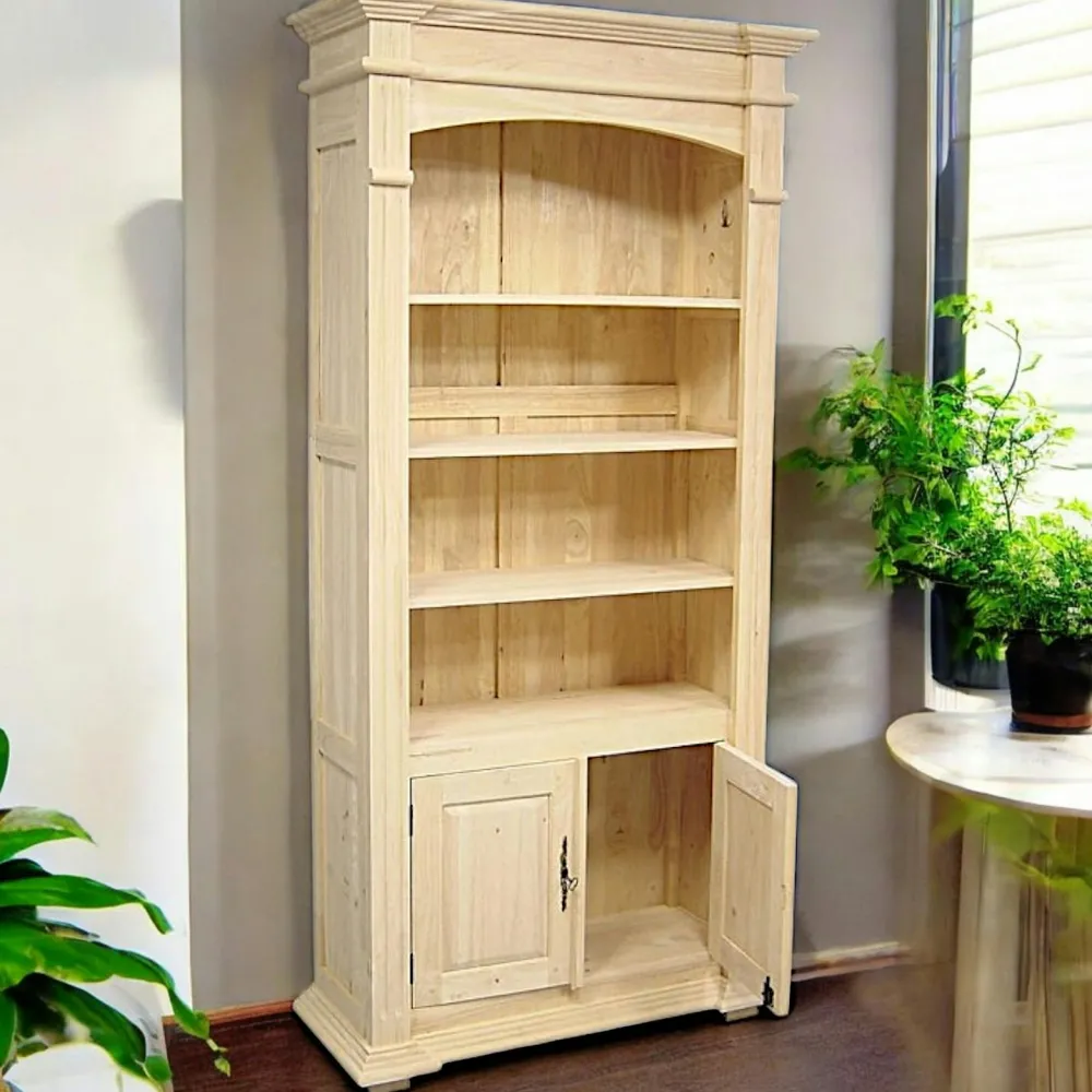 Bibliothèques En Bois|Bibliothèques En Bois|Tradition Bibliothèque ouverte Hévéa 2 portes, 4 niches étagères 95x35x213cm