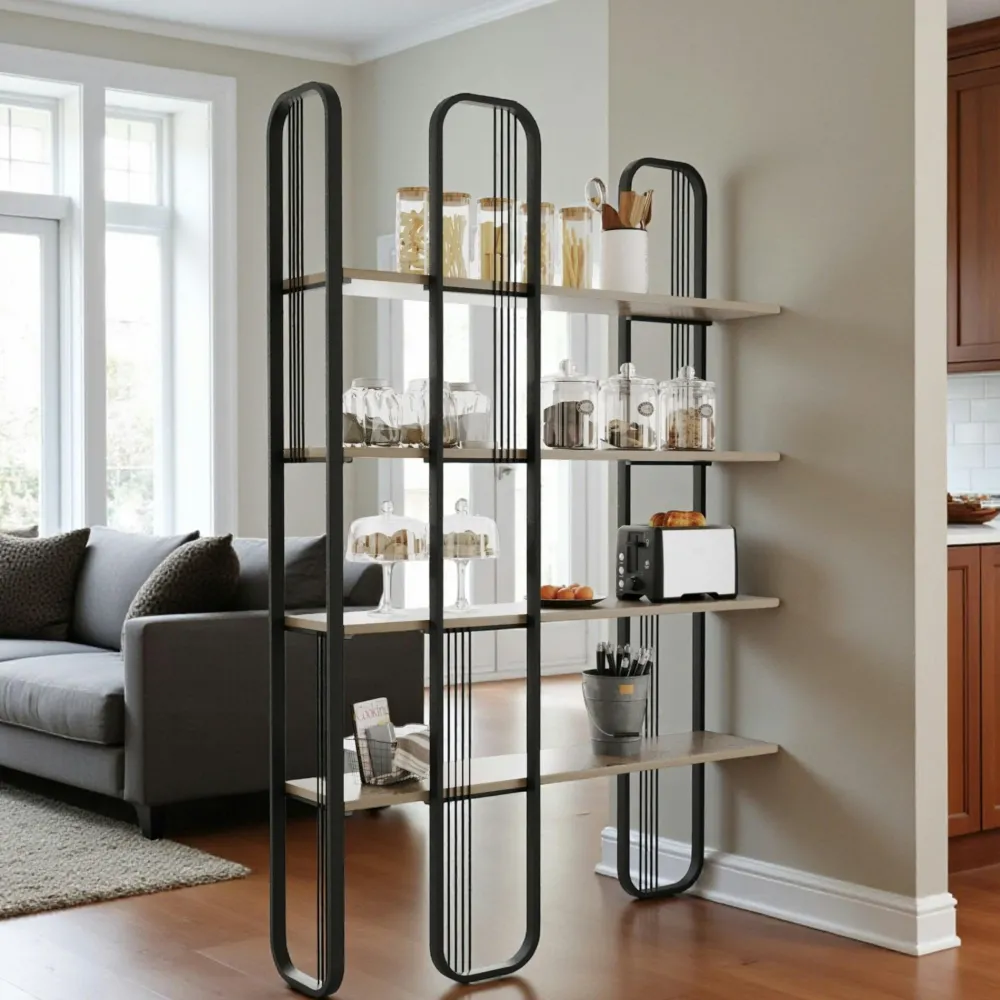 Bibliothèques En Métal|Bibliothèques En Métal|JENA Bibliothèque étagère moderne 4 plateaux - finition dorée