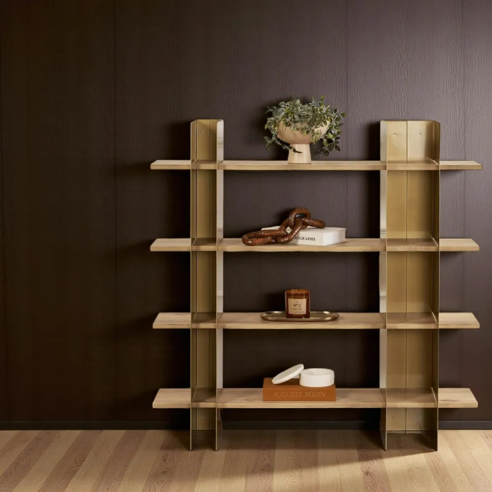 Bibliothèques En Métal|Bibliothèques En Métal|JENA Bibliothèque étagère moderne 4 plateaux - niches noires