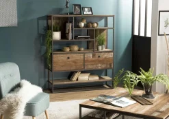 Bibliothèques En Bois|Bibliothèques En Bois|Swing Bibliothèque étagère teck recyclé 2 portes