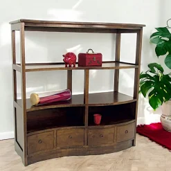 Bibliothèques En Bois|Bibliothèques En Bois|Tradition Bibliothèque Vague Hévéa 4 tiroirs, 2 niches, 2 étagères 120x50x124cm