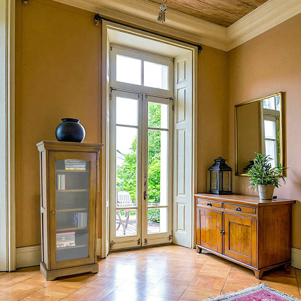 Meubles De Salon·Colonnes De Rangement|Meubles De Rangement·Colonnes De Rangement|Tradition Bibliothèque vitrée Hévéa 1 porte, 6 étages 50x23x110,7cm