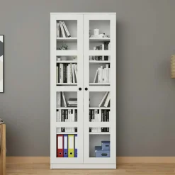 Bibliothèques En Bois|Bibliothèques En Bois|SALTA Bibliothèque vitrine vert sauge, 6 étagères réglables