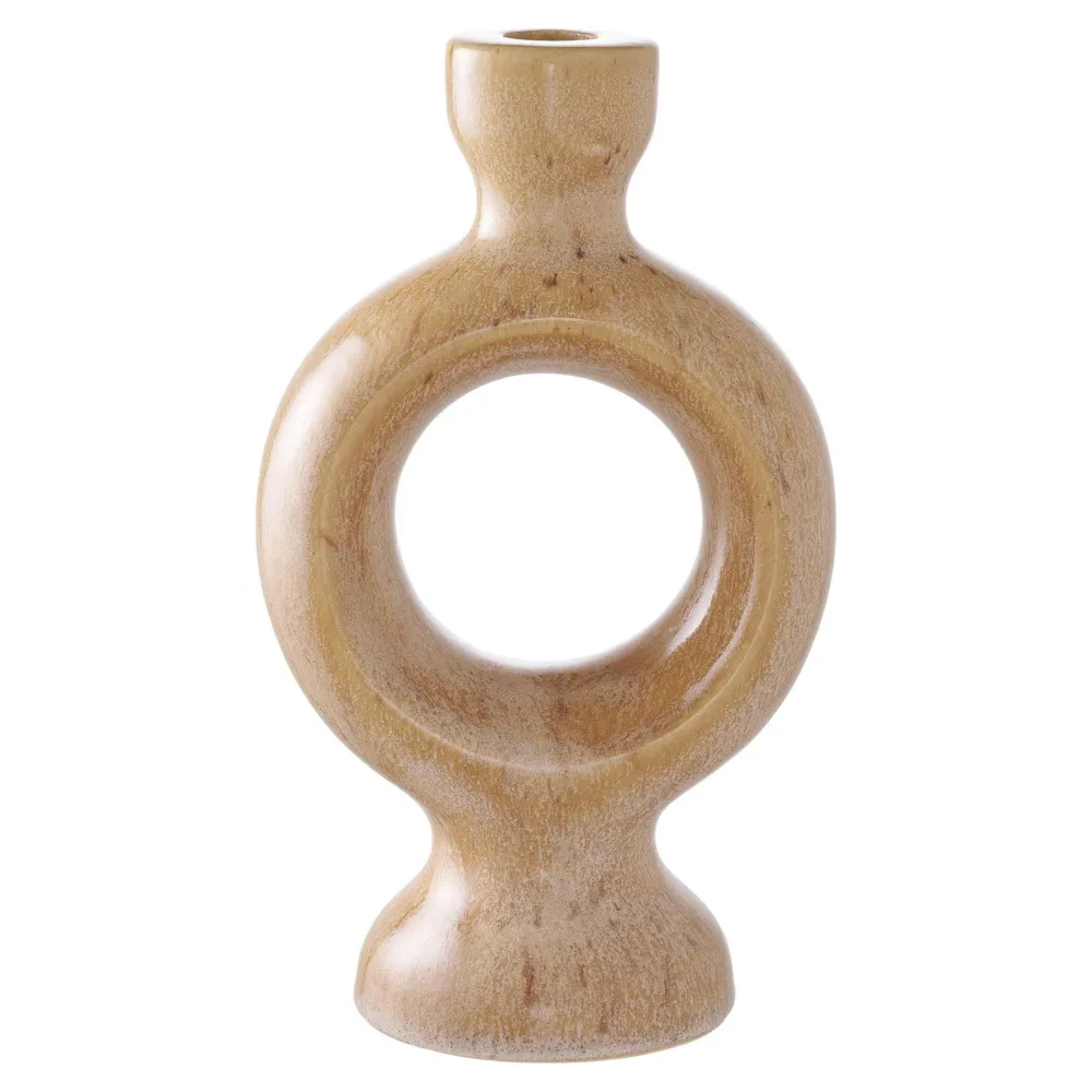 Objets Décoration·Lanternes / Photophores| Bougeoir déco en céramique - 2 anneaux, finition beige brun