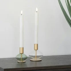 Objets Décoration·Lanternes / Photophores| Bougeoir en verre et métal doré (lot de 2) - design arrondi, transparent/vert