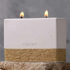 Décorations De Noël·Toute La Déco De Noël|Bougies / Parfums D'Intérieur| Bougie parfumée blanche 2 mèches – socle corde tressée
