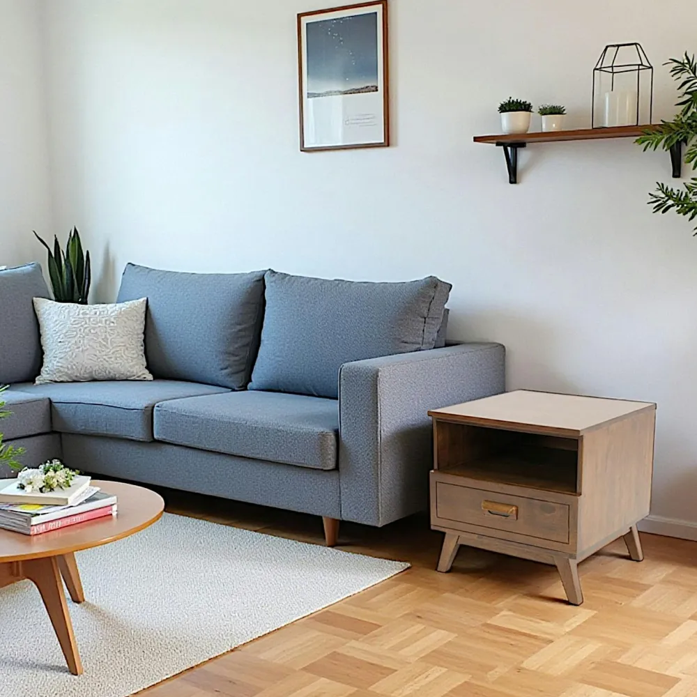 Bouts De Canapé En Bois|Sixties Bout de canapé / Chevet Hévéa 1 tiroir, 1 niche 50x50x50cm