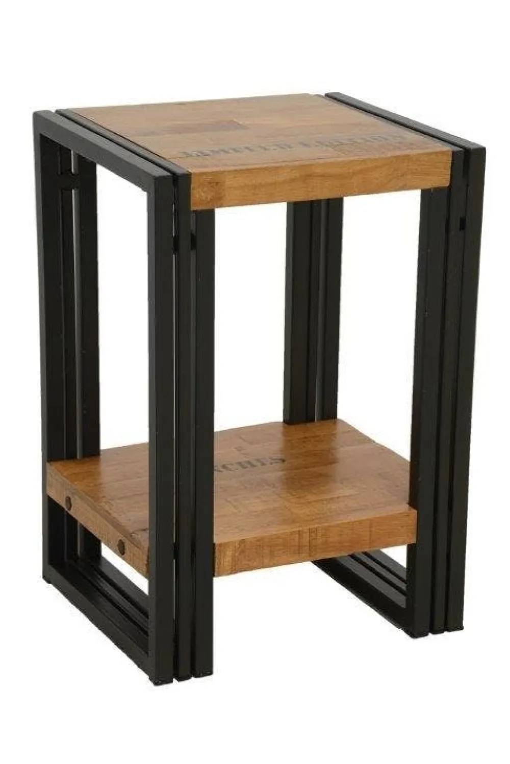 Bouts De Canapé Industriels|Bouts De Canapé En Métal|Docker Bout de canapé / Table d'appoint hévéa recyclé naturel et métal noirci 2 plateaux 35X30X50cm