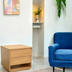 Tables De Chevet Scandinaves|Baltic Bout de Canapé / Table de Chevet Hévéa 2 tiroirs, 1 niche basse 50x50x50cm