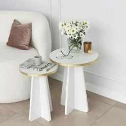 Tables Basses Rondes|Tables Basses Gigognes|MARFA Bout de canapé blanc pieds trapèze - 2 pièces