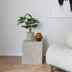 Bouts De Canapé En Métal|Bouts De Canapé En Bois|TRINITE Bout de canapé cube - effet marbre beige, design contemporain