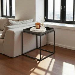 Bouts De Canapé En Métal|Tables Basses Carrées|SFAX Bout de canapé cube doré – plateau mobile, style design