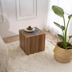 Bouts De Canapé En Bois|MARFA Bout de canapé cube effet marbre blanc - style design