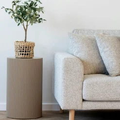 Bouts De Canapé En Bois|TRINITE Bout de canapé design - forme ronde striée, beige naturel