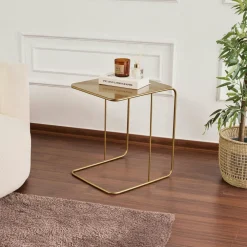 Bouts De Canapé En Métal|SFAX Bout de canapé design métal doré – plateau carré moderne