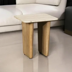 Bouts De Canapé En Bois|MOON Bout de canapé en bois de manguier et travertin