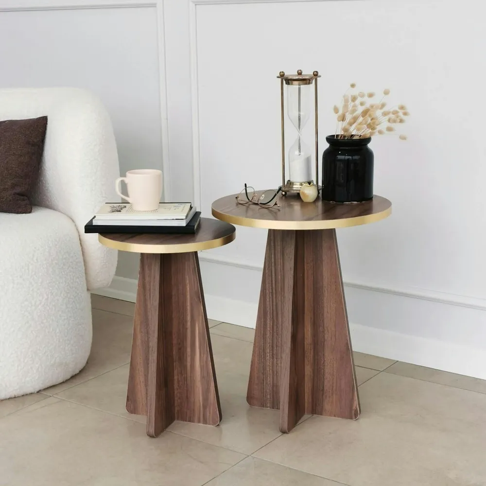 Tables Basses Gigognes|Tables Basses Rondes|MARFA Bout de canapé noir pieds trapèze - 2 pièces