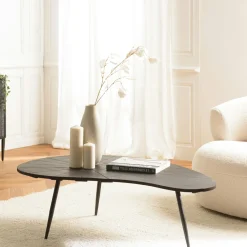 Bouts De Canapé En Bois|ZALA Bout de canapé ovale manguier dessiné noir mat