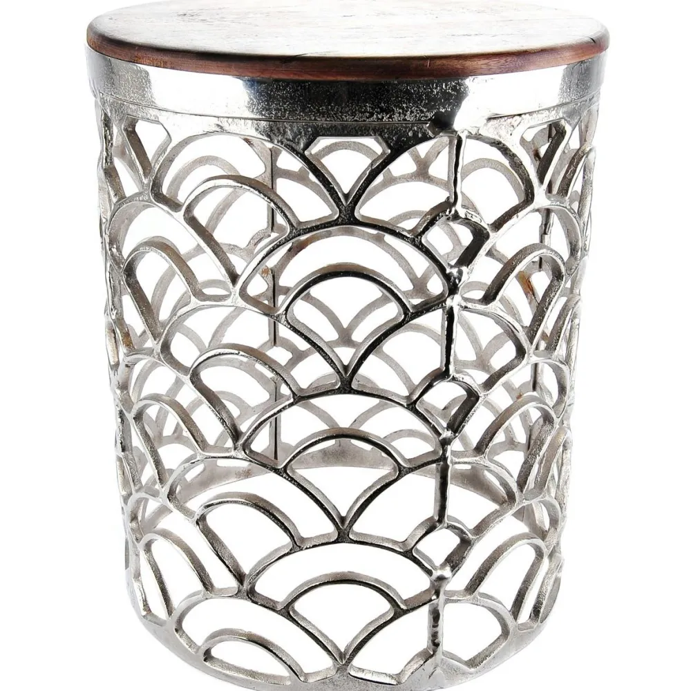 Bouts De Canapé En Métal|Bouts De Canapé En Bois| Bout de canapé rond alu plateau bois