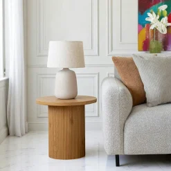 Bouts De Canapé En Bois|Tables Basses Rondes|MATERA Bout de canapé rond effet bois blond