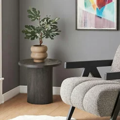 Bouts De Canapé En Bois|Tables Basses Rondes|MATERA Bout de canapé rond effet bois blond