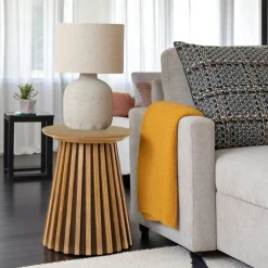 Bouts De Canapé En Bois|Tables Basses Rondes|AMSTERDAM Bout de canapé rond en chêne clair avec piètement baguette ø40 cm