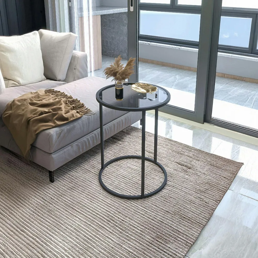 Bouts De Canapé En Métal|TULUM Bout de canapé rond en verre trempé - style design