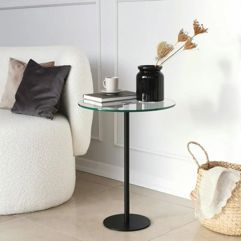 Bouts De Canapé En Métal|TULUM Bout de canapé rond en verre, pied métal doré Ø40 cm