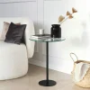 Bouts De Canapé En Métal|TULUM Bout de canapé rond en verre, pied métal noir Ø40 cm