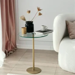 Bouts De Canapé En Métal|TULUM Bout de canapé rond en verre, pied métal noir Ø40 cm