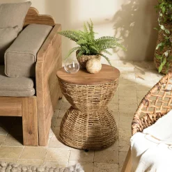 Bouts De Canapé En Bois|Swing Bout de canapé rond forme sablier bois et chanvre tressé