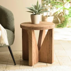 Univers Déco·Maison De Campagne|Bouts De Canapé En Bois|DENVER Bout de canapé rond pin recyclé pieds géométriques