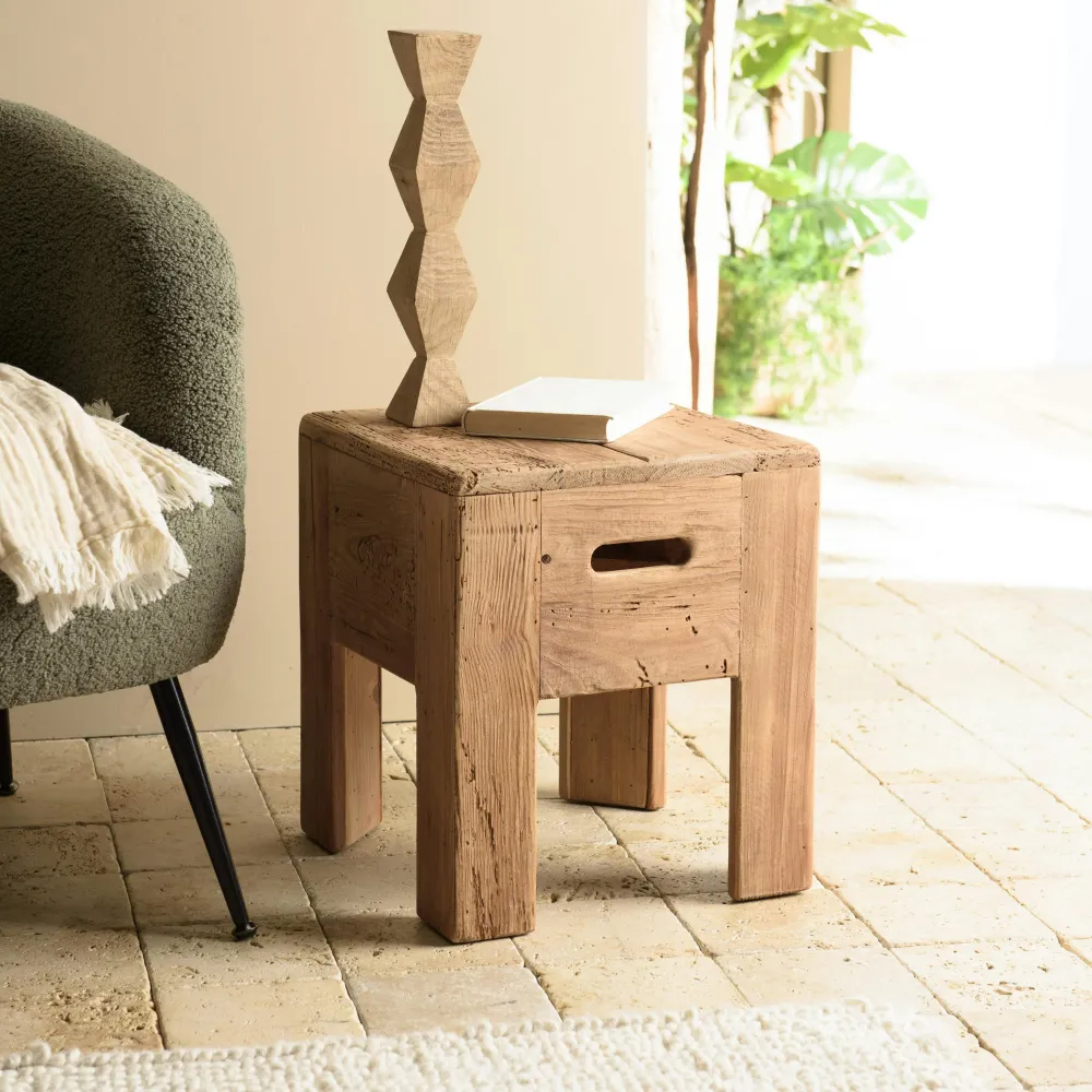 Univers Déco·Maison De Campagne|Bouts De Canapé En Bois|DENVER Bout de canapé rond pin recyclé pieds géométriques