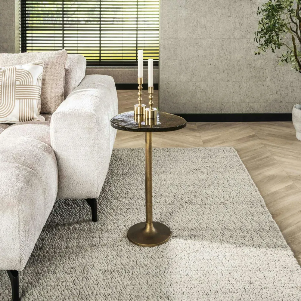 Bouts De Canapé Design|LAGUNA Bout de canapé verre – finition antique dorée, 60 cm