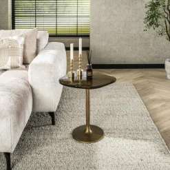 Bouts De Canapé Design|LAGUNA Bout de canapé verre – finition antique dorée, 50 cm