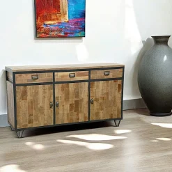 Buffets Vintage|Buffets Vintage|Loft / Loft Colors Buffet 3 portes, 3 tiroirs en Hévéa recyclé naturel et métal 150x45x85cm LOFT